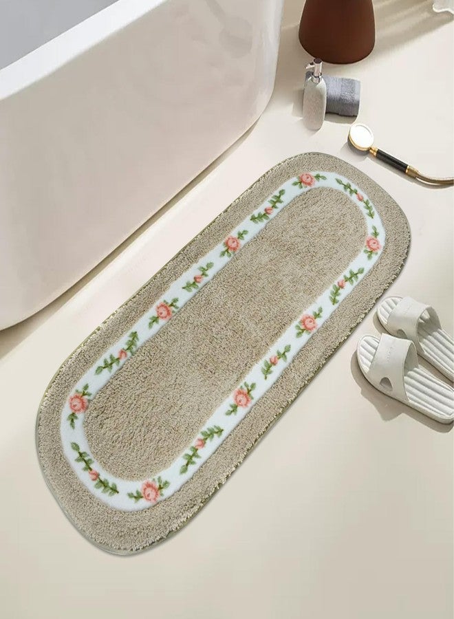 ABREEZE Rose Rug Super Soft Bathroom Floral Rug Non Slip Bedside Kitchen Mat Shaggy Doormat Carpet Absorbent Shower Oval Area Rug for Living Room Bedroom 17.71x49.21 Inch Coffee - Image 2